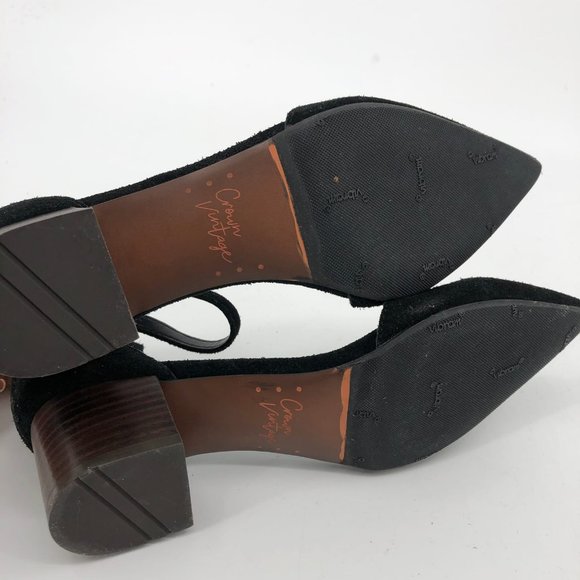 Crown Vintage Black Leather Heels | Pointed Toe & Block Heel - Picture 3 of 4